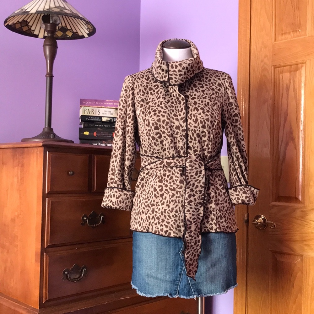 DAVID BROOKS 🌟 Anima Print Jacket, lightweight, belted, cowl neck, leopard